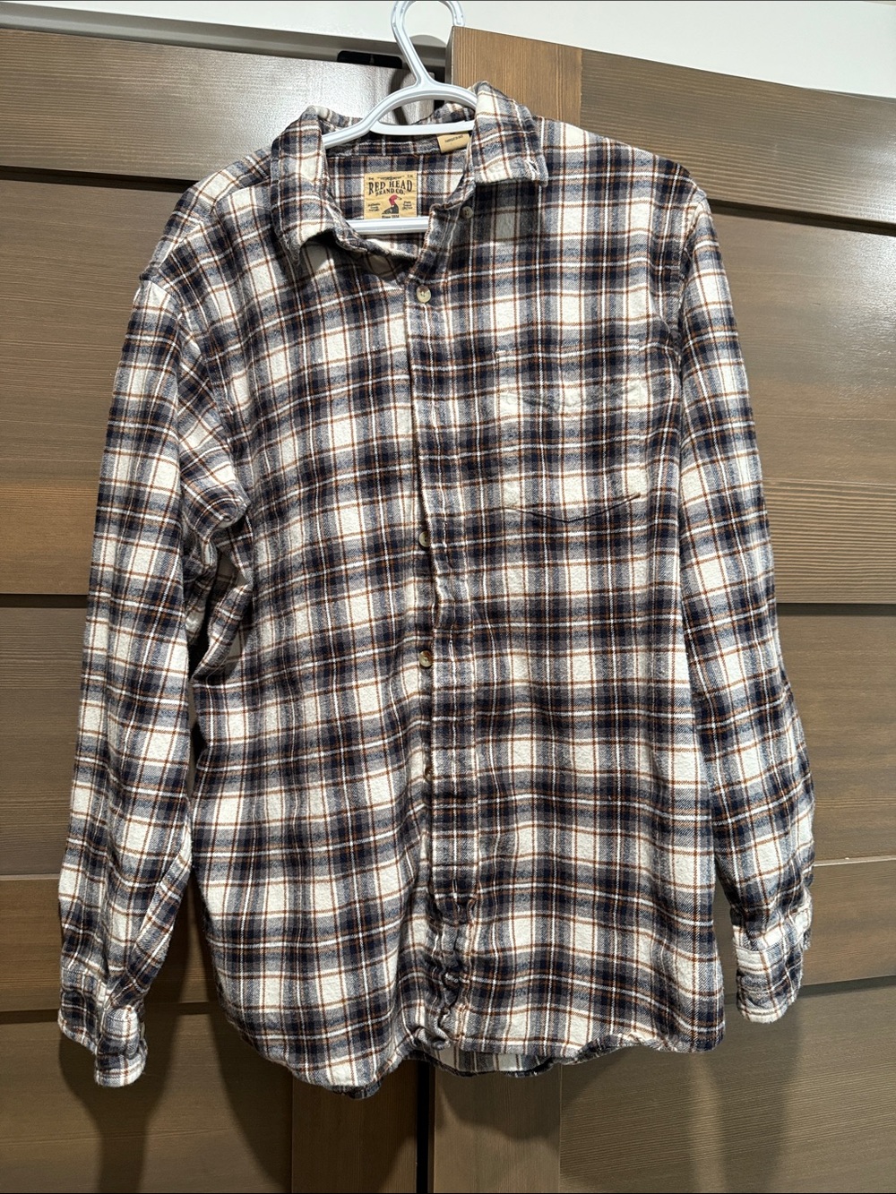 RedHead Men's Brown, Cream & Navy Plaid Button-Down Shirt flannel